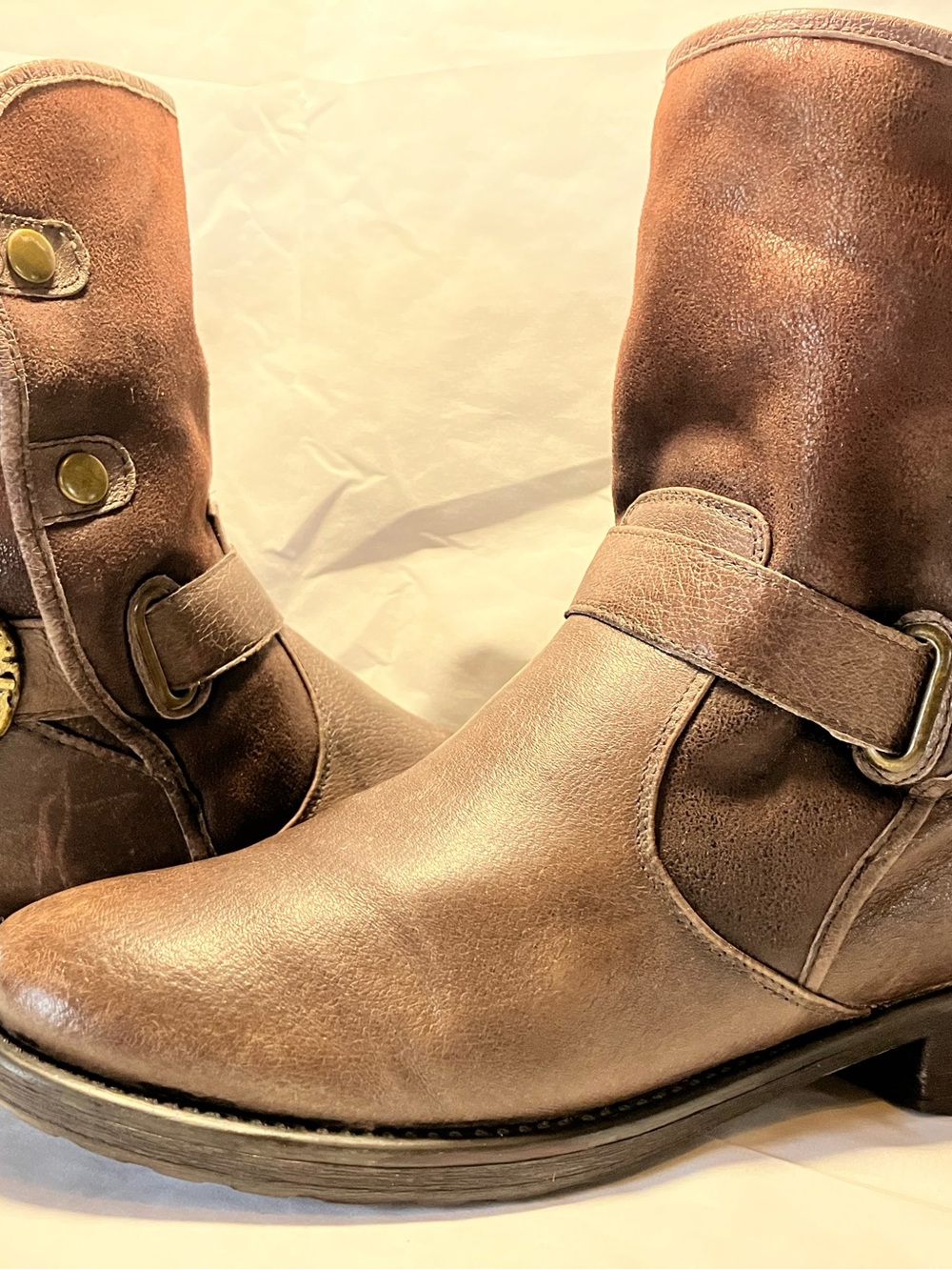Baretraps Origins Shakira Mixed-Media Moto Ankle Boots in Full Grain Leather